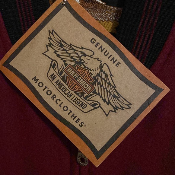 🏍️ Harley-Davidson Maroon and Black Bomber Jacket with Varsity Style🎈 - Picture 3 of 6